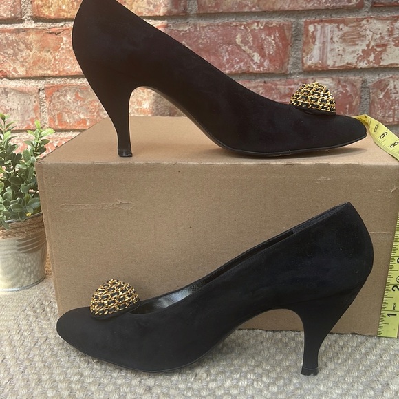 Stuart Weitzman black and gold  suede size 81/2. - Picture 1 of 9